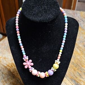 Colorful Stretchy Beaded Necklace with Flower Accent